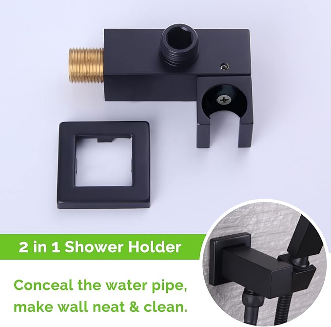 Wall Union with Hand Shower Holder, Angle Simple Brass Wall Mounted Supply Elbow with Adjustable Shower Wand Bracket Matte Black