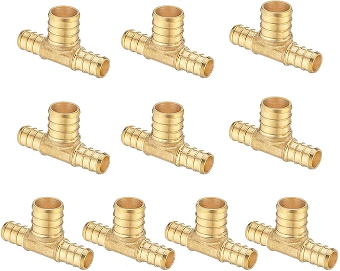 10 Pack Brass PEX Reducing Tee, 1/2" to 3/4" PEX F1807 Tee Fitting