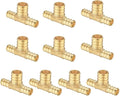 10 Pack Brass PEX Reducing Tee, 1/2" to 3/4" PEX F1807 Tee Fitting