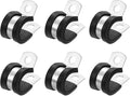 uxcell 1/2"(14mm) Cable Clamp, 304 Stainless Steel Rubber Cushioned Insulated Clamp R Shape Metal Clamp Tube Holder for Pipe Hose Wire Cord Installation 6Pcs