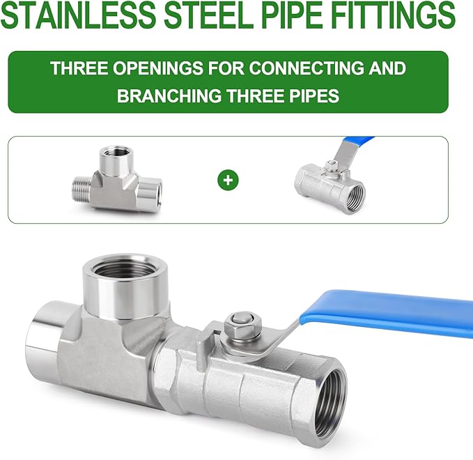 TAISHER 1PCS Forging of 316L Stainless Steel Tee Pipe Fittings, 3/8" NPT Female x 3/8" NPT Female x 3/8" NPT Male Pipe Fittings, Male Run Tee