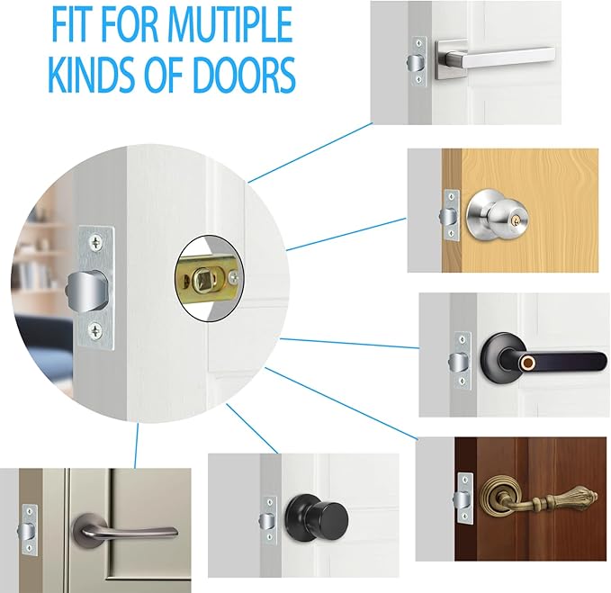 Entry Door Lock Latch Deadlatch Bolt deadbolt Latch Adjustable 2-3/8" or 2-3/4" Size 60/70mm Fit 45° Rotating Angle Door Lock and Lever Door (1, 45D)