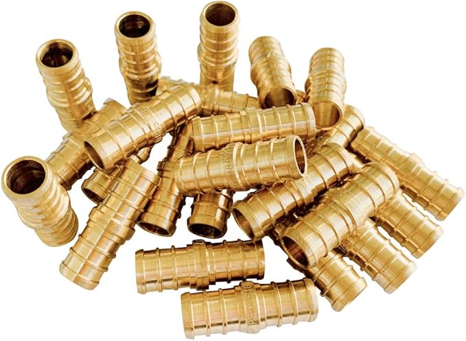 25-Pack EFIELD Pex 1/2 Inch x 1/2 Inch Straight Coupling Brass Crimp Fitting For Pex Tubing Connection, ASTM F1807,(PEX1807002-25PCS)