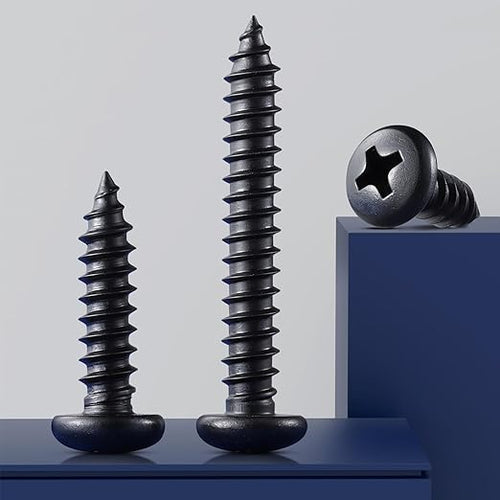 #14 x 3/4 Inch Pan Head Wood Screws, Phillips Drive, Black Oxide Stainless Steel 304 (18-8), Self Tapping for Wood, Sheet Metal Screws, 50 Pack
