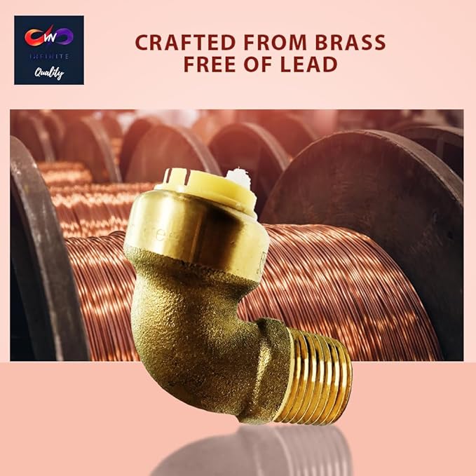 Push fit fittings 3/4 Inch x 3/4 Inch - Male NPT Threaded Elbow - Push to Connect Pex Copper CPVC - No Lead Brass (Pack of 10)