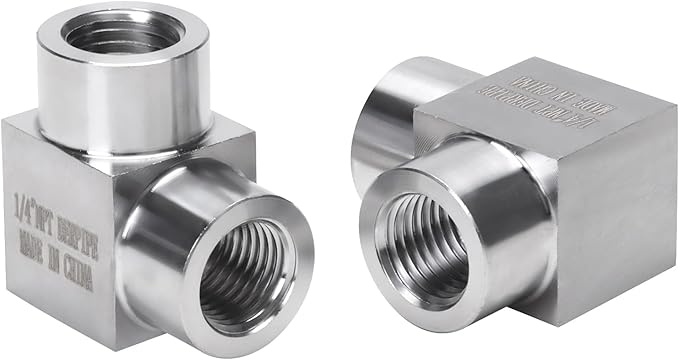 90 Degree Street Elbow - 1/4" NPT Female to 1/4" NPT Female Stainless Steel 304 Heavy Duty Forged Square Barstock Street Elbow Adapter Pipe Fitting (pack of 2)