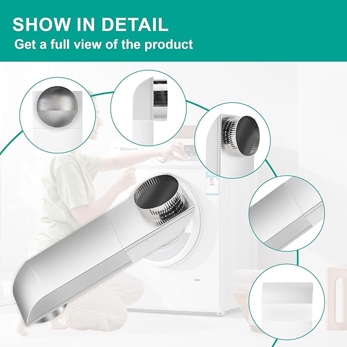 Periscope Dryer Vent, (21"-38") Adjustable Dryer Vent Upgraded 304 Stainless Steel Telescoping Dryer Vent Connector Kit for 4 in Outlet Tight Space Slim Flat Exhaust Duct Pipe Hose Replacement Vents