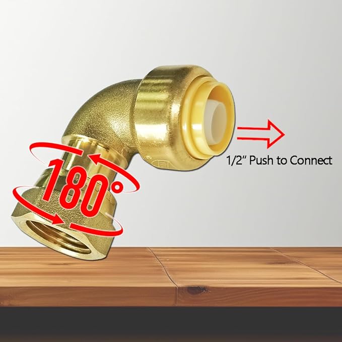 HQMPC Push Elbow Coupling with Union 1/2"X1/2" 6Pcs Push-to-Connect Plumbing Fittings Brass Pipe Connector Fittings for Copper PEX CPVC