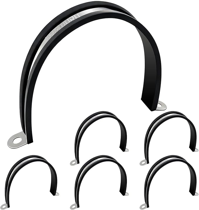 6pcs 3.5 Inch Pipe Clamp 304 Stainless Steel, Heavy Duty Rubber Cushioned Insulated Pipe Strap, U Bracket Clamp Conduit Clamp for Automotive, Wire & Tube