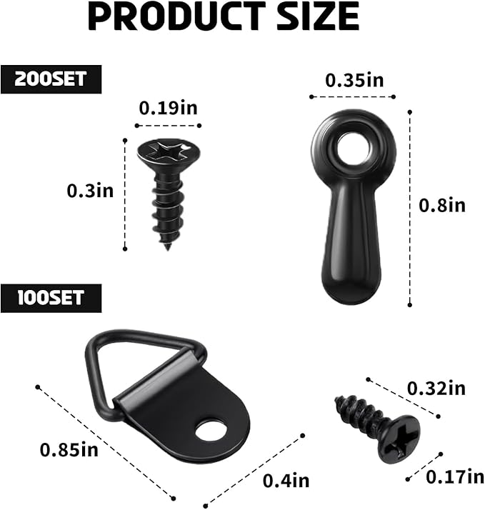 600PCS Picture Frame Hardware Backing Clips & Hangers Set with Screws, Small D Rings Tie Down Anchor Fasteners for Frames