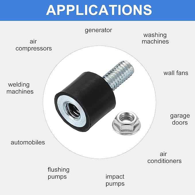 uxcell M4 Rubber Mounts, 8Pcs 10x8mm(DxH) Rubber Cylindrical Anti Vibration Isolator Shock Absorber with Lock Nut for Car Bobbin Generator Air Compressors