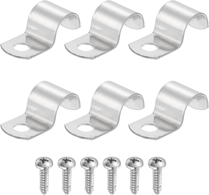 uxcell 6Pcs 16mm(5/8") One Hole Rigid Pipe Strap, 304 Stainless Steel Conduit Clamp Thicken U Bracket Heavy Duty Pipe Clamp with Self-Tapping Screws for Fixing Tube Cable, Silver