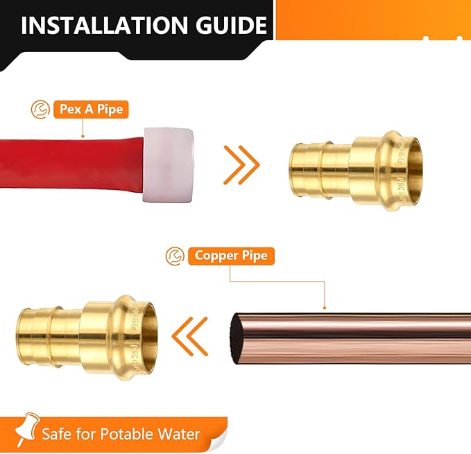40-Pack HeSun Copper Press Fitting Adapter, 3/4" PRESS X 1" PEX-A Expansion F1960 Coupling, LF Brass