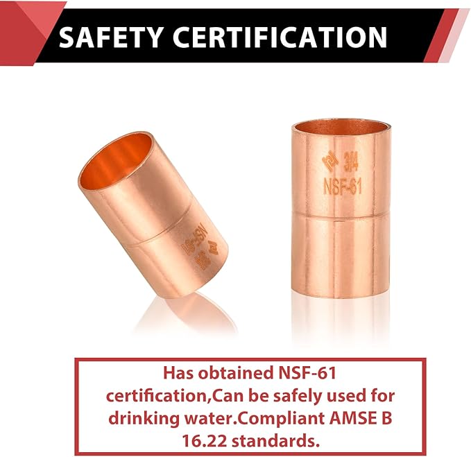 30-Pack EFIELD 3/4" C X C Copper Coupling With Rolled Stop, LF Copper Plumbing Fittings with Sweat Solder Connection, Pro Pack,(COPPER070)