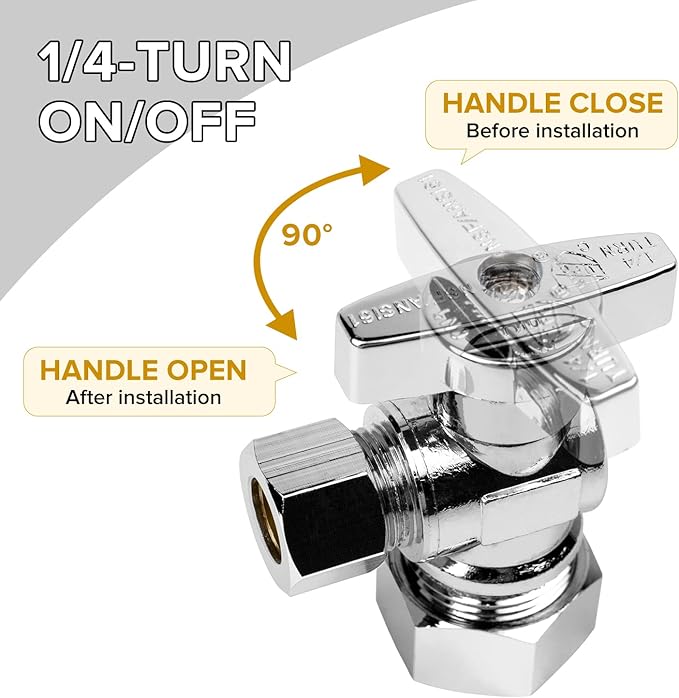 Toilet Connector Plumbing kit，Complete Toilet Set Valve, 1/2 inch NOM Inlet x 3/8 inch OD Compression Outlet Angle Shut Off