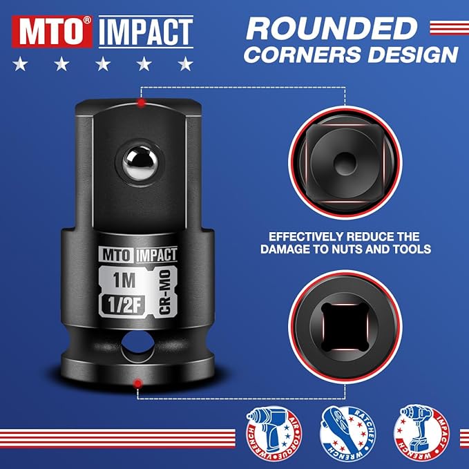 MTO 1/2" Female to 1" Male Impact Socket Adapter, 1/2-Inch Impact Socket Adapter, Chrome Molybdenum Alloy Steel, for Impact Wrench & Ratchet Use
