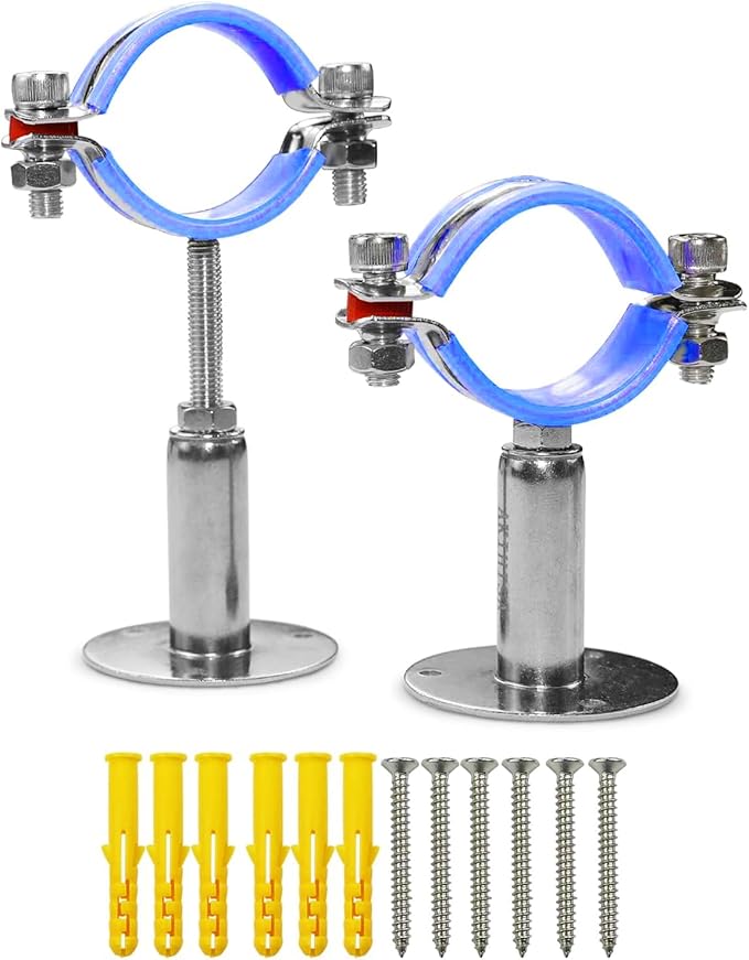 AKIHISA 2 Pcs 304 Stainless Steel Pipe Supports, Wall Mount Ceiling Mount Pipe Hanger, Pipe Holder for OD Pipe 32-34MM Adjustable Height Range 50-100mm