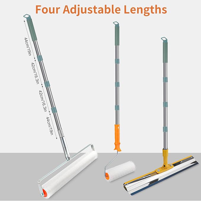 Epoxy Self Leveling Floor Tool Set, Stainless Steel Trowel with Extension Pole, Floor Roller, Self-Leveling Rake, Nail Shoes, Complete 8 Pcs Tool Set for Concrete Cement Floor Construction