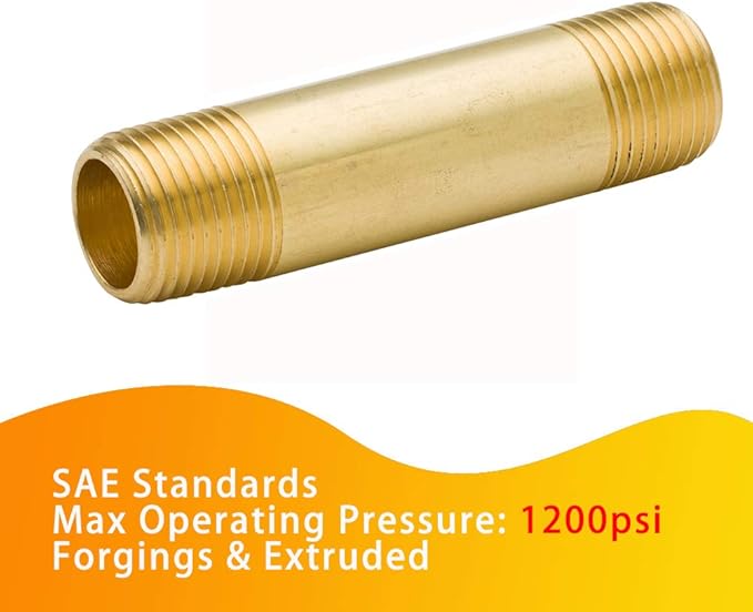 Legines Brass Pipe Fitting Long Nipple, 3/8" NPT Male x 3/8" NPT Male Extender Straight Connector, 1-1/2"Length 1200psi (Pack of 5)