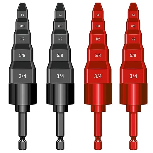 4 Sets HVAC Flaring Tools, Swaging Tube Repair 5 in 1 Air Conditioner Copper Pipe Expander Flaring Swaging Drill Set Copper Tubing Tool with 1/4", 3/8", 1/2", 5/8", 3/4" Bits, Black and Red