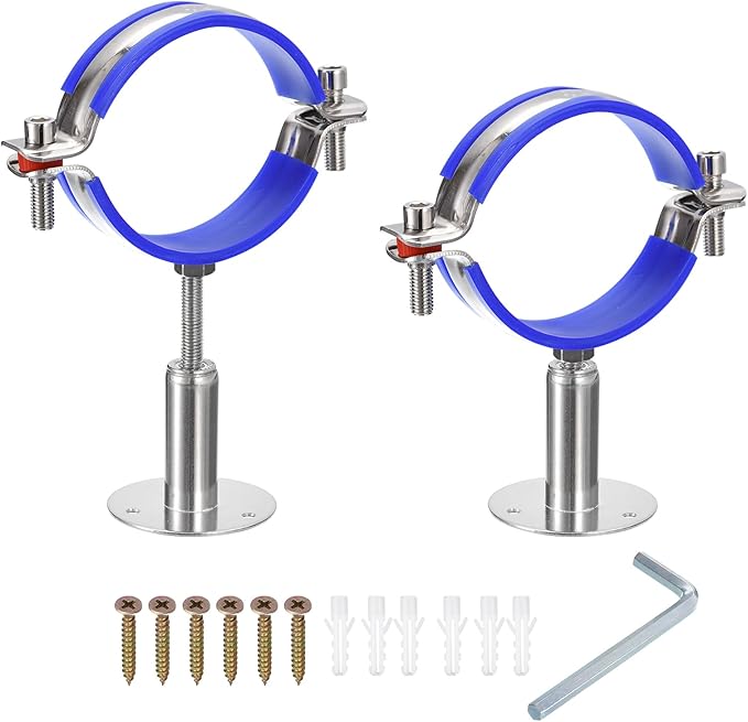uxcell 2Pcs Stainless Steel Pipe Supports - Adjustable Clamp Pipe Strap - Fit for Dia 80-89mm Pipe Tube