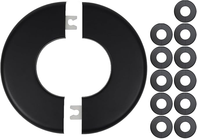 12 Pcs Wall Split Flange, ABS Round Self-Adhesive Escutcheon Plate Buckles Design for 2"/51mm Diameter Pipe
