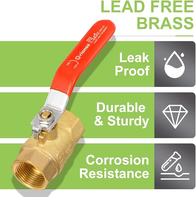 10Pack Orianse 3/4 Inch Red Handle Full Port Brass Ball Valve 3/4" FIP NPT Threaded,Heavy Duty 150PSI 600 WOG,1/4-Turn Shut Off Ball Valve for Water Oil Gas