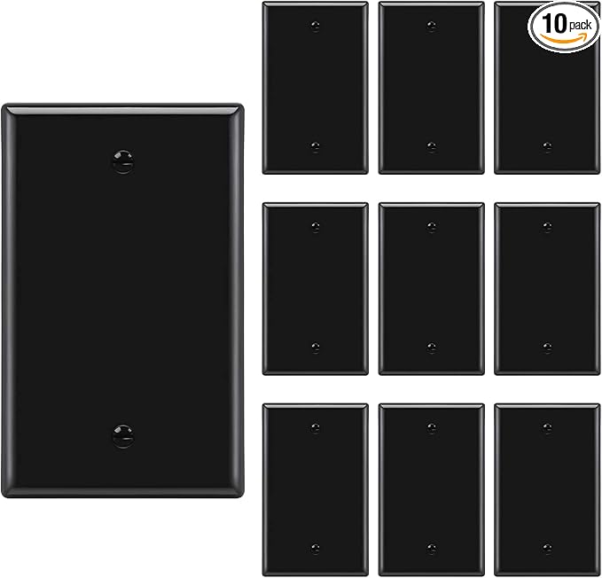 BESTTEN [10 Pack] 1-Gang No Device Blank Wall Plate, Standard Size, H4.53” x W2.76”, Unbreakable Polycarbonate Thermoplastic Outlet Cover, UL Listed, Black