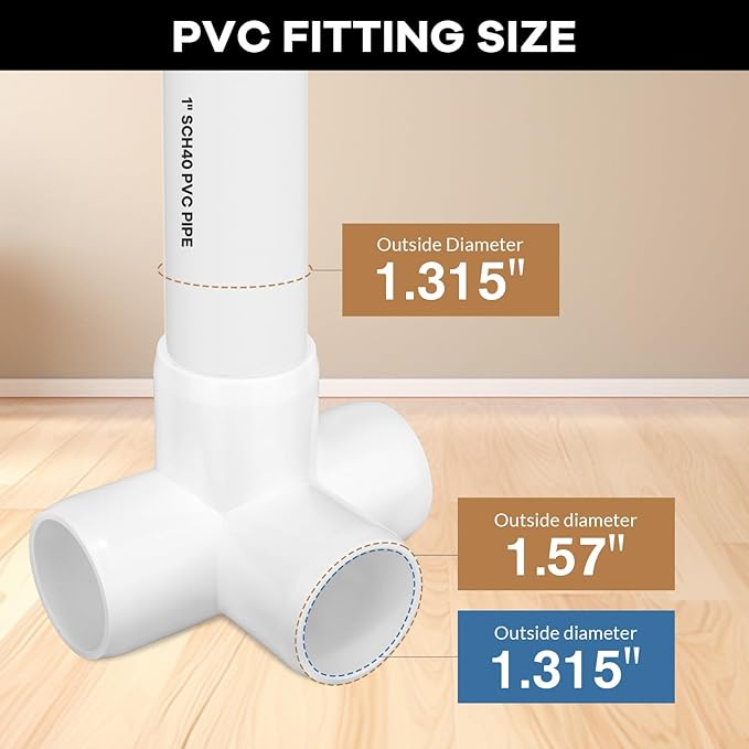 4 Way PVC Fittings 1 Inch[12 Pack ], Furniture Grade Pipe Connector Elbow, 4 Way Side Outlet Tee Fittings for All DIY PVC Structure and Frames Building Furniture