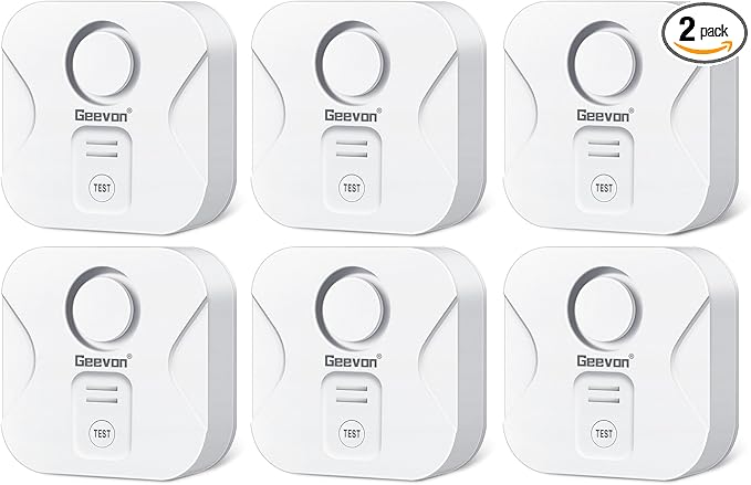 Geevon 2 Pack Water Leak Detectors for Home, 100dB Loud Water Alarm Sensor Leak Detection with Drip Alert for Basements, Laundry Rooms, Kitchen, IP56 Waterproof(Battery Included)