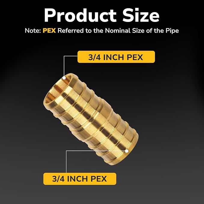 12 Pack 3/4" Pex Coupling, Pex Fittings, Heavy-Duty Brass Crimp Fittings for PEX Pipes with Leak-Resistant Construction, NSF & UPC Certified