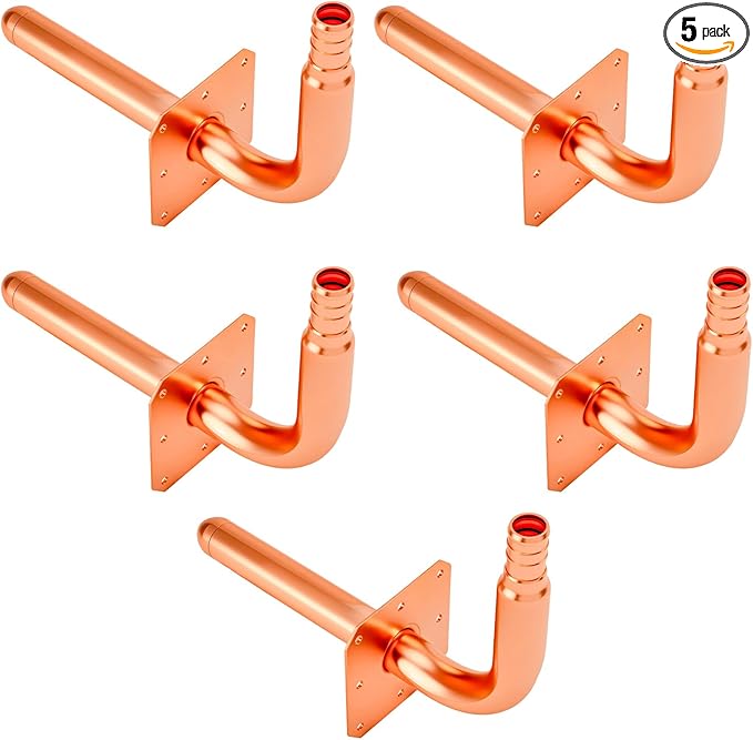 Pack of 5,1/2 In Copper Stub Out Elbows with Wall Flange,F1807 Lead-Free PEX-B/C Barb Crimp Fittings,6 Inch Length, for Bathroom Faucet, Shower Valve,Toilet Supply,Easy Installation, Remodel Plumbing