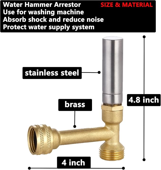 (2 Pack) Lidertik Water Hammer Arrestor for Washing Machine and 3/4 inch, Stainless Steel Chamber and 2 More Gaskets, Absorb Shock and Reduce Noise LI-XYJSC-BXG(2 PCS)