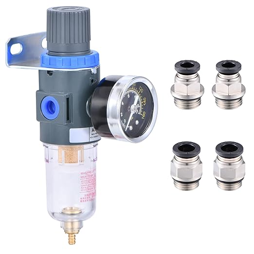 1/4 Inch NPT Air Filter Pressure Regulator, Water-Trap Air Tool Compressor Filter with Gauge