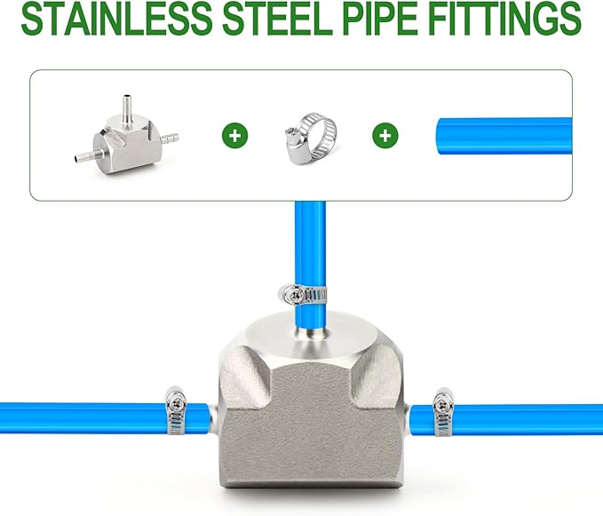 TAISHER 1PCS Forging of 304 Stainless Steel 3 Way Tee Hose Barb Fitting, 1/8" x 1/8" x 1/8" Hose Barb for Fuel/Air/Lquid/Gas with 3PCS Hose Clamp