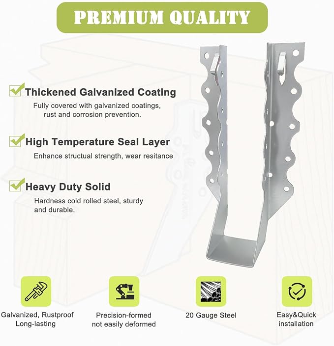 (20 Pack) 2" X 8" Joist Hanger 18 Gauge Double Shear Face Mount Joist Hangers for Wood, Floor Deck and Ceililng Joists