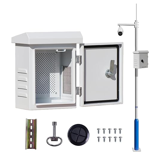 Outdoor Electrical Enclosure Weatherproof Box - 9.1 * 11.6 * 5.7" Galvanized Plate Electrical Enclosure,with Removable Mounting Plate and Muffin Fan Vent(23 * 29.5 * 14.5cm)