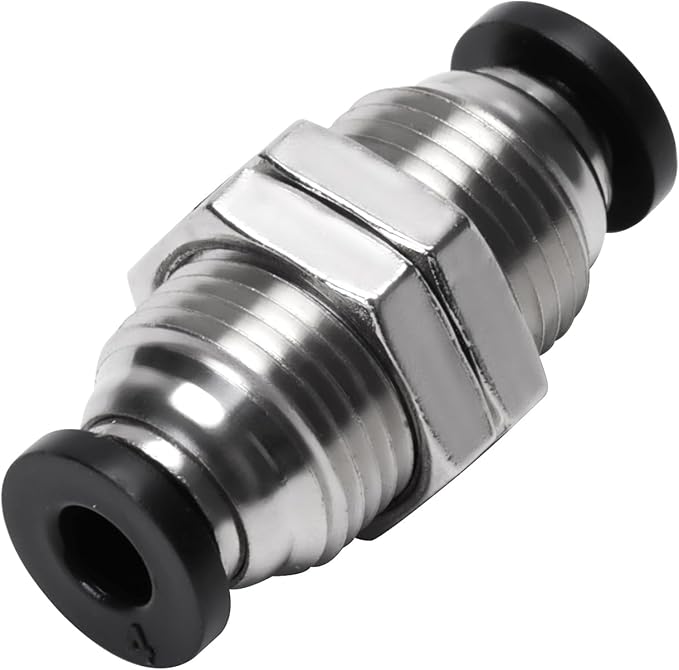 Bulkhead Union Push to Connect Tube Fitting 4mm Tube OD Double Threaded (5 Packs)