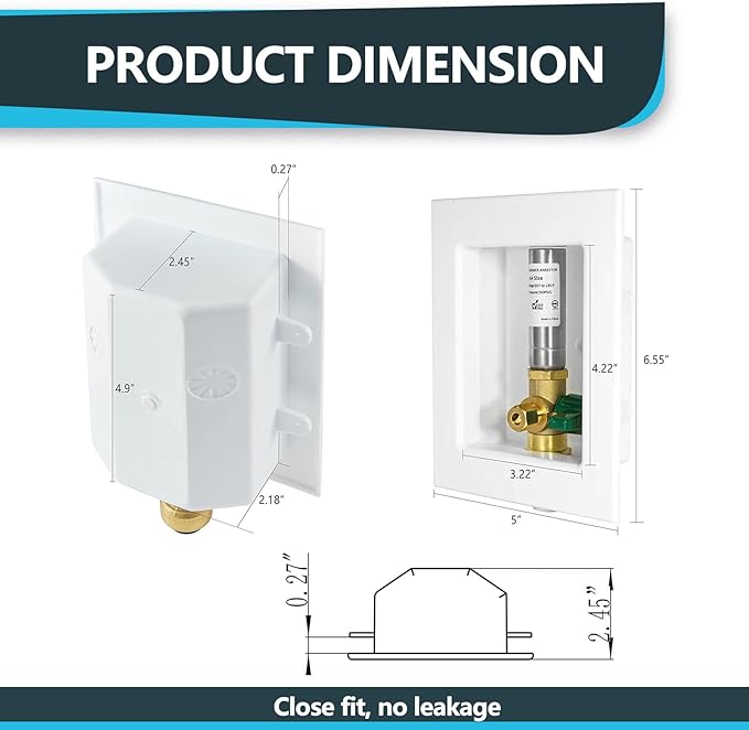 1-Pack Seelink Pre-Assembled Ice Maker Outlet Box, 1/2" PEX Crimp Inlet x 1/4" OD Compression Outlet, with Installed 1/4-Turn Ball Valve and Stainless Steel Hammer Arrestor