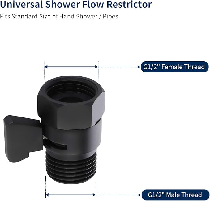 Tenfe Water Flow Control Valve, Brass Shut Off Valve Adjust Water Volume Regulator for Hand Held Shower Head & Bidet Sprayer, Matte Black Water Saver G1/2 Standard Connection