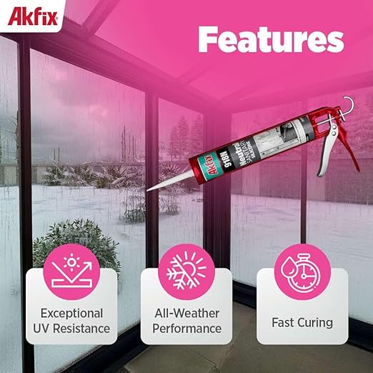 Akfix 918N Black 100% Silicone Caulk for Kitchen and Bathroom (2x10.5 fl.oz.) - Solvent-Free, Low Odor, UV & Water Resistant, Fast Curing, Non-sag, High Elasticity Silicone Sealant | Black, 2 Pack