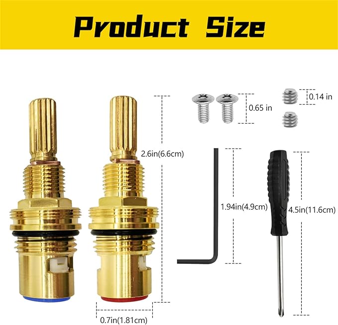 Brass 1-001 & Brass 1-002 Ceramic Cartridge Kit Compatible with Hot Widespread Cartridge and Cold Widespread Cartridge Brass Construction Ceramic Valve Set