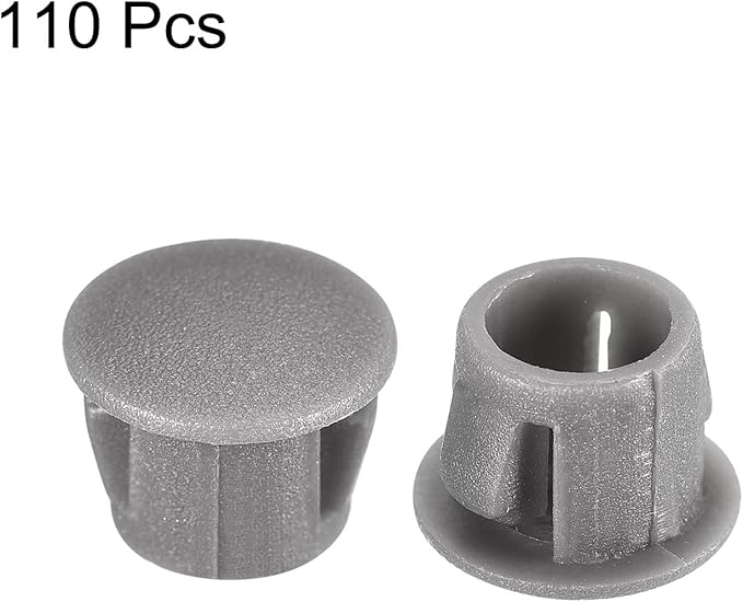 uxcell 5/16" Plastic Hole Plugs, 110Pcs Flush Type Panel Round Snap in Fastener Knockout Locking Plugs for Furniture Insert End Caps Panels, Gray