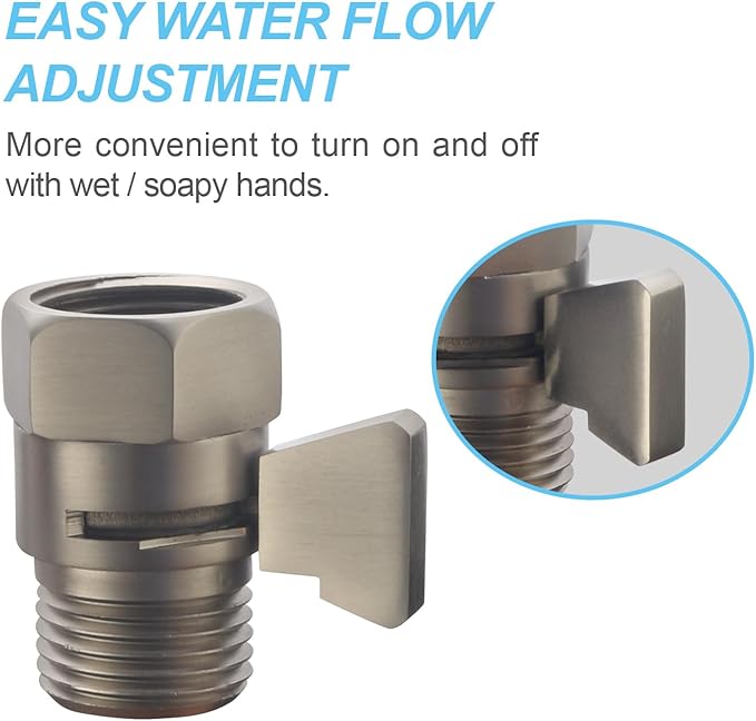 Brass Shut Off Valve, Shower Flow Control Valve, G1/2 Shower Water Pressure Regulator, Water Flow Control Valves for Handheld Shower Head, Brushed Nickel