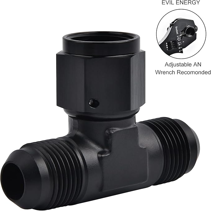 EVIL ENERGY 8AN Male Tee Fitting Adaptor with AN8 Female Swivel on Side Black