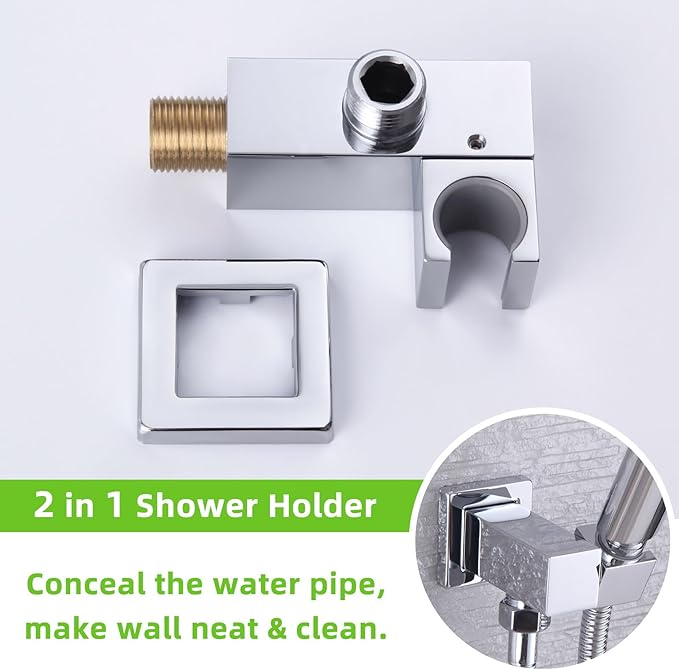 Angle Simple Wall Union with Shower Head Holder, Brass Swivel Shower Wand Bracket, Supply Elbow and Water Outlet, Male 1/2" IPS, Chrome