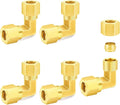 ChillWaves Brass Compression Tube Fitting, 3/8" OD x 3/8" OD 90 Degree Elbow Compression Union Connector(5-PACK)