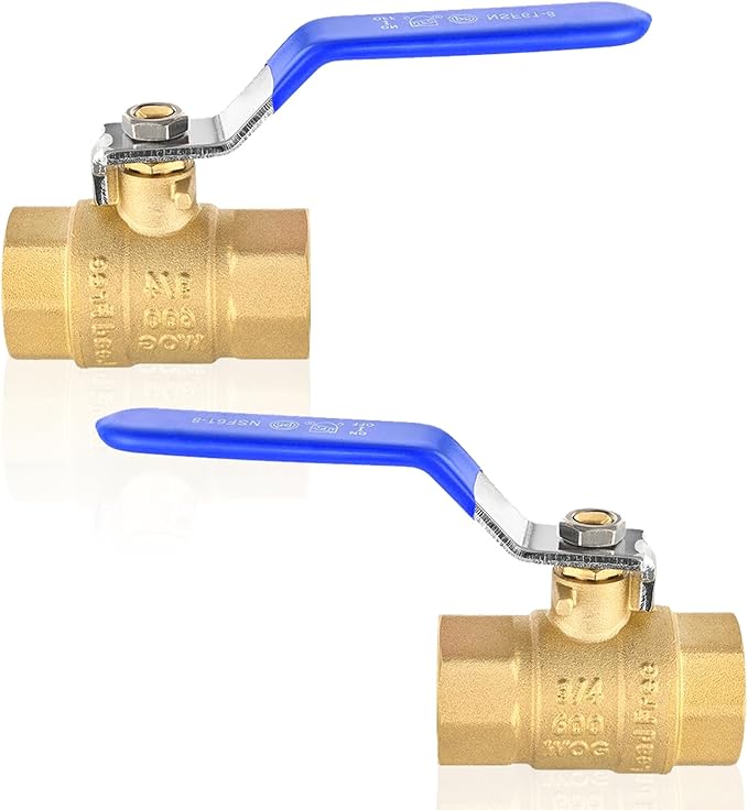 2-Pack HeSun 1/2 Inch FIP Threaded Ball Valve, Brass Full Port Shut-off Valve,1/2" Female NPT x 1/2" Female NPT, 600 WOG (Water, Oil and Gas),Blue(VALVE344-2)