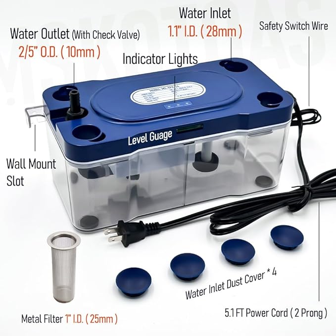 24 FT Lift 100 GPH HVAC Condensate Pump, 115V/230V Quiet (＜35dB) AC Condensation Removal Pump with Automatic Safety Switch for Air Conditioner, Furnace, Dehumidifier, Ice Maker