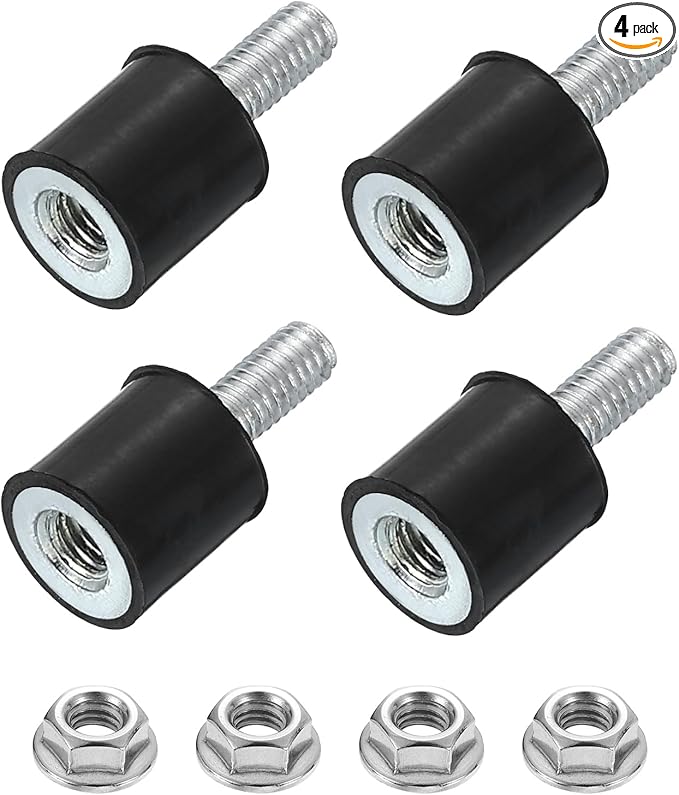 uxcell M4 Rubber Mounts, 4Pcs 10x10mm(DxH) Rubber Cylindrical Anti Vibration Isolator Shock Absorber with Lock Nut for Car Bobbin Generator Air Compressors